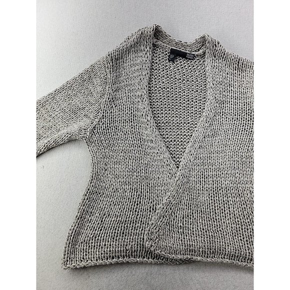 Eileen Fisher Women M Gray Open Cardigan Loose Knit Italian Yarn Sweater Crop - Picture 3 of 11